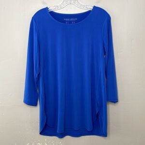 SUSAN GRAVER Modern Essentials Liquid Knit 3/4 Sleeve Tunic Top Blue QVC Small